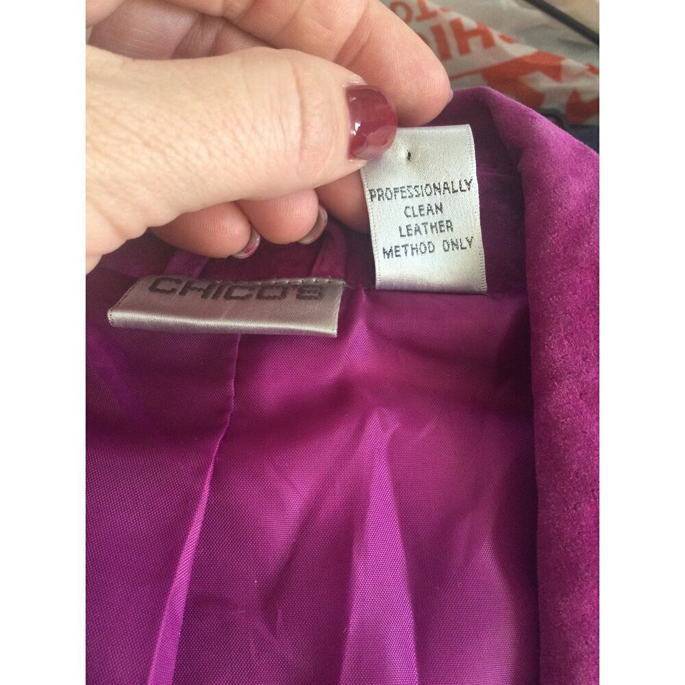 Chico’s Womens Leather Jacket Size 1 Medium Fuchsia Purple Whimsigoth Fairy Y2K - Picture 5 of 11